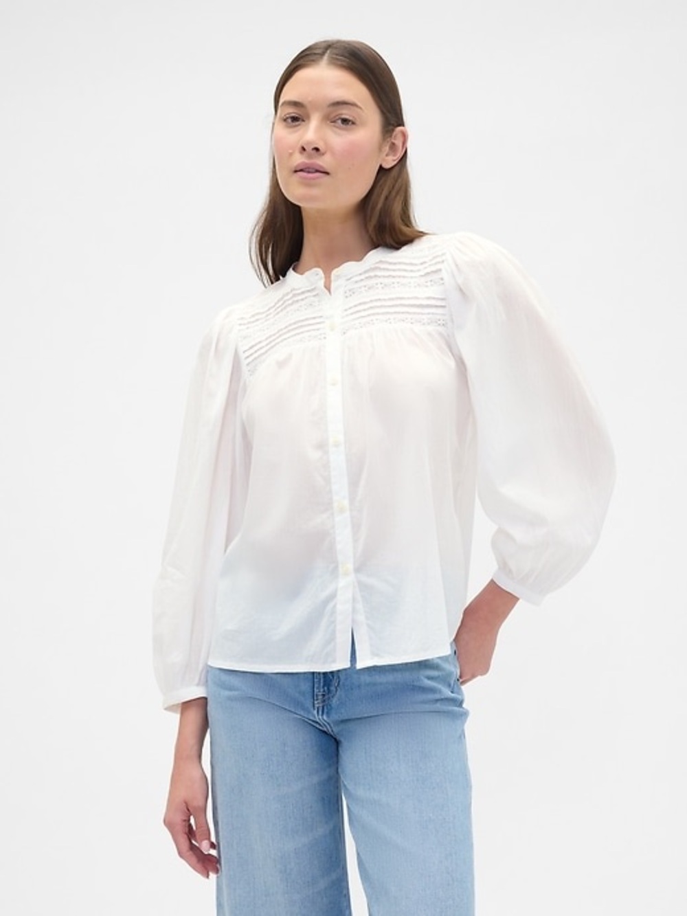 GAP Factory White Lace Yoke Button-Front Blouse